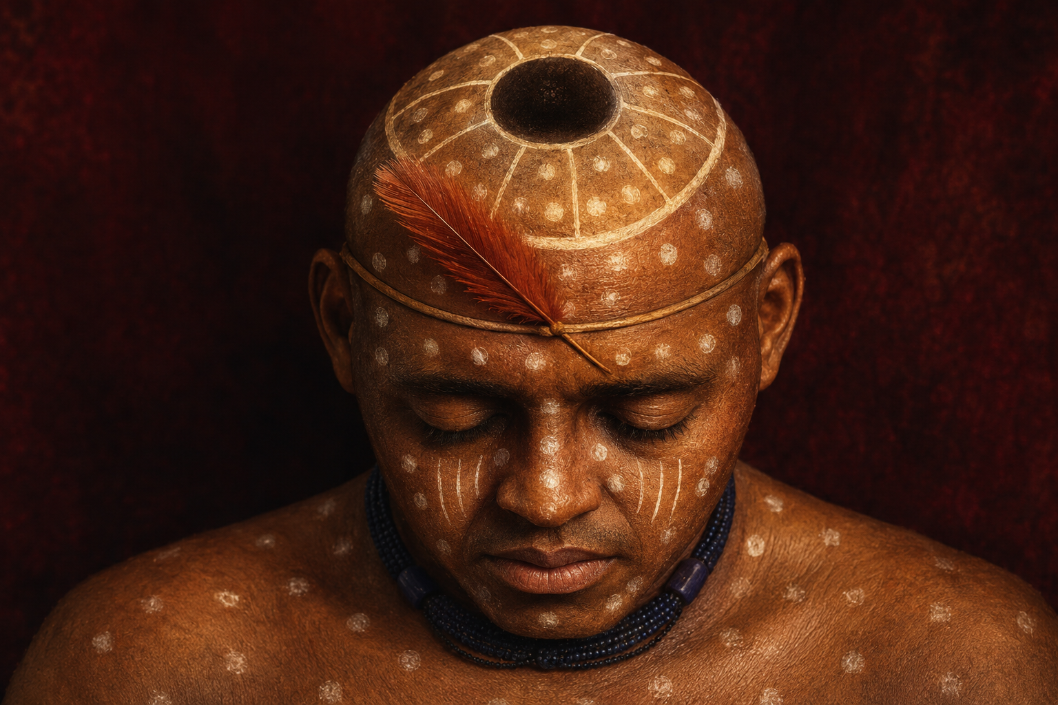 Photographic representation of Ori with sacred markings and closed eyes